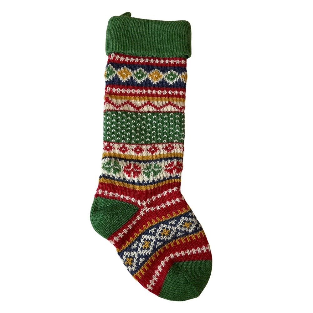 Vintage Garnet Hill Fair Isle Wool Christmas Stocking 1990s Classic Retro